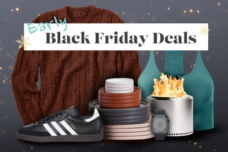 Early Black Friday gift ideas on a black, snowy background