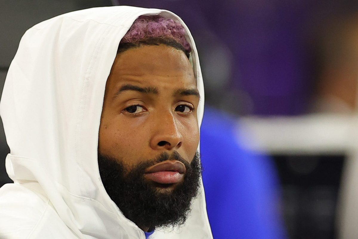 Odell Beckham Jr. watches from the bench during Super Bowl LVI. The wide receiver was involved in an incident on an airplane leaving from Miami on Sunday, November 27.