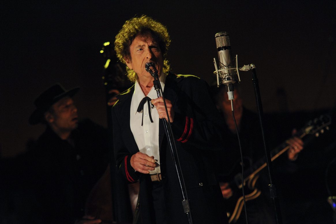 Bob Dylan performs on the Late Show with David Letterman on May 19, 2015.