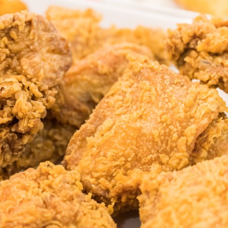 Up close shot of crispy Kentucky fried chicken