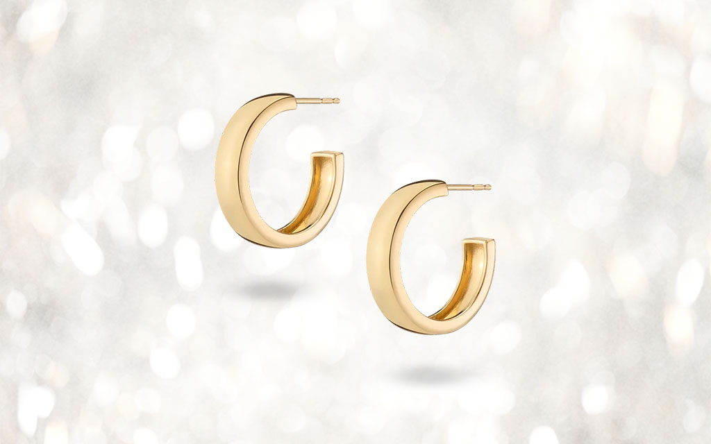 The Aurate Gold Square Edge Hoops Medium on a white background