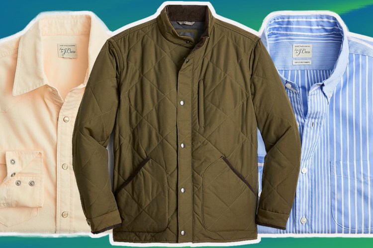 a collage of J.Crew sale items on a green background
