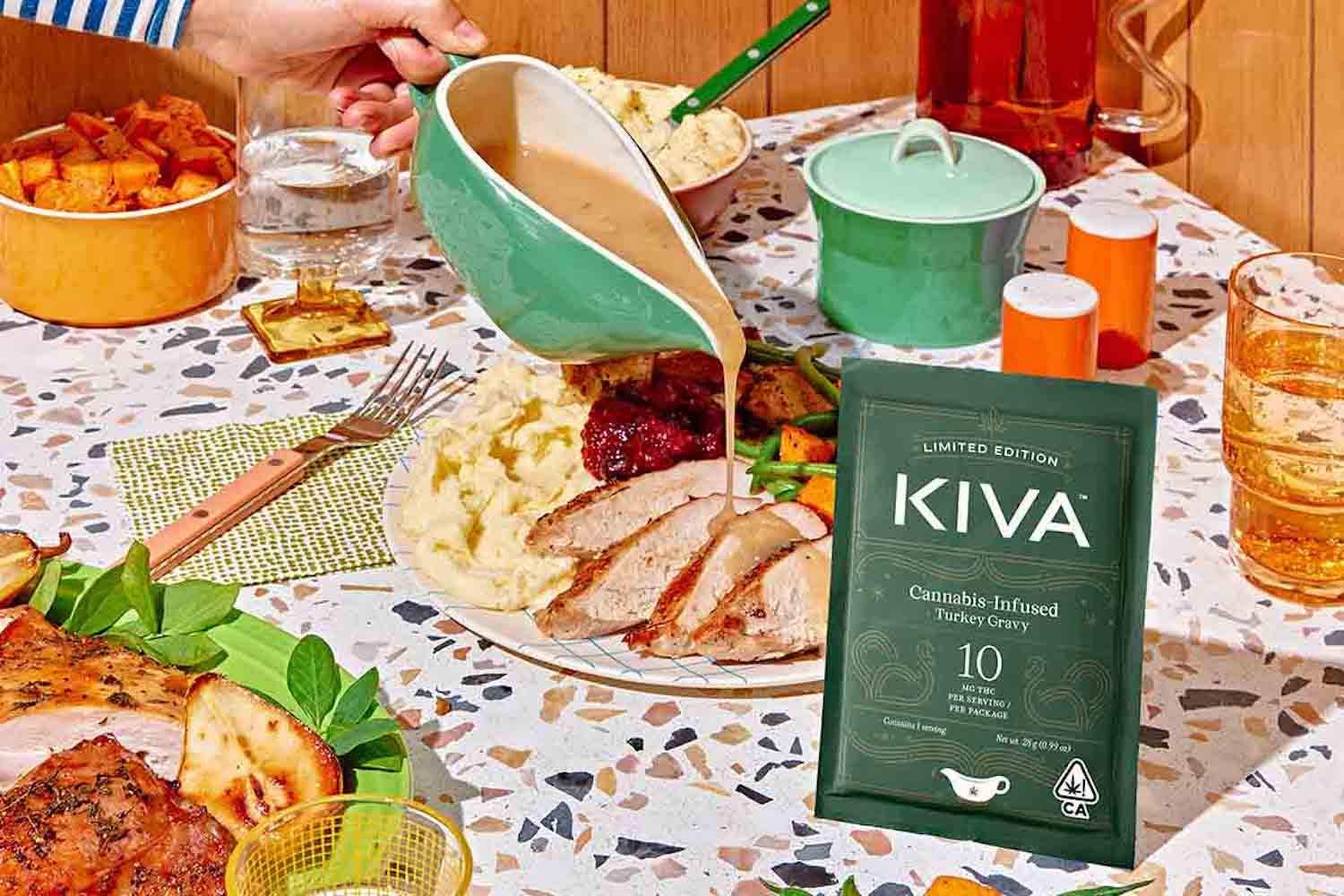 a tablescape with Kiva Cannabis Gravy