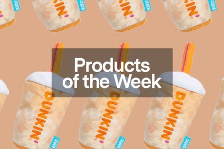 a collage of stuffed Dunkin Donuts toys on a cream background with the Products of the Week logo overlayed