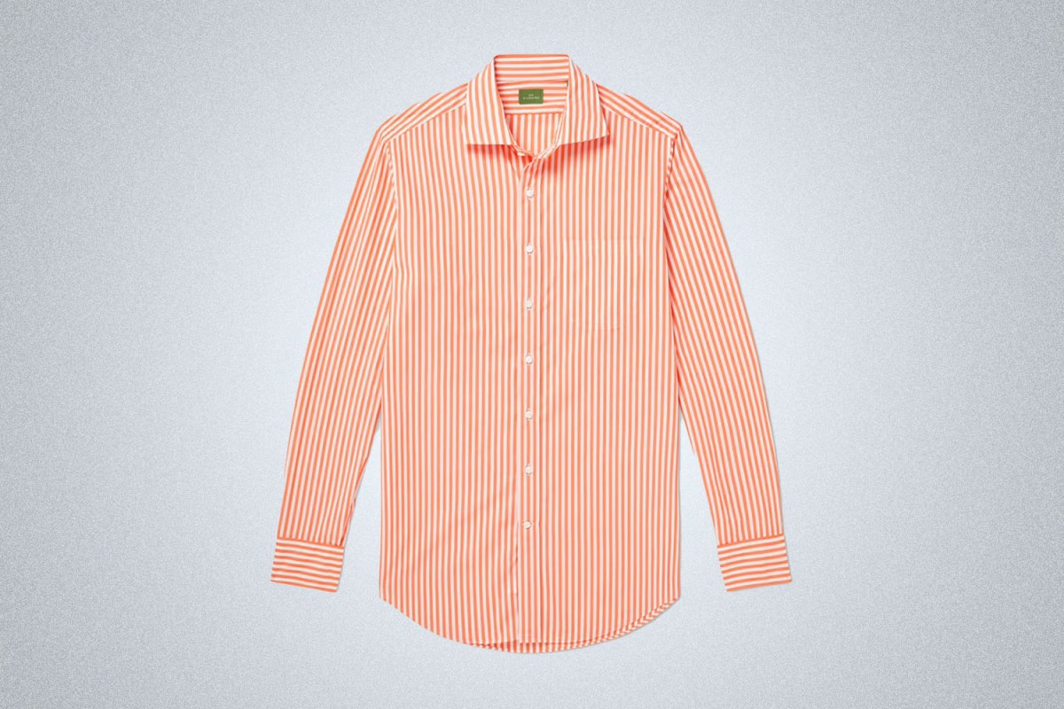 Sid Mashburn Spread-Collar Striped Cotton-Chambray Shirt