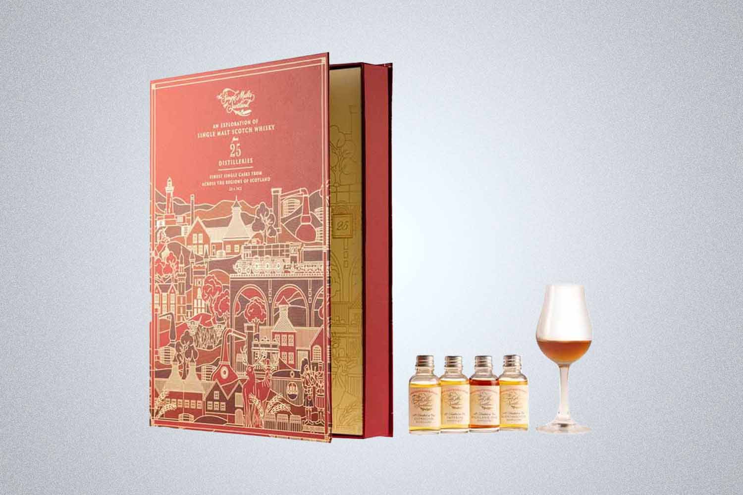 a Advent Calendar whiskey book and glass