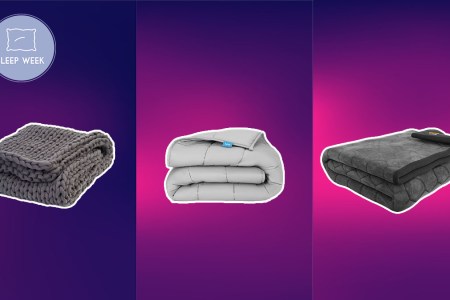 weighted blankets on a purple background