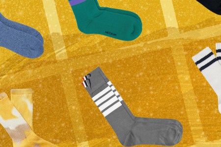 a collage of socks on a yellow background