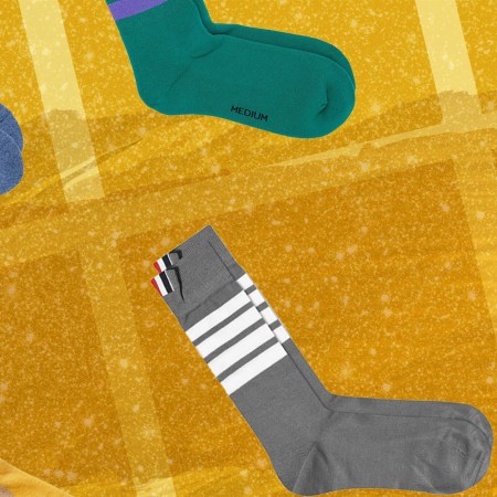a collage of socks on a yellow background