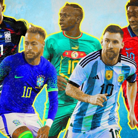 a collage of soccer players in world cup kits