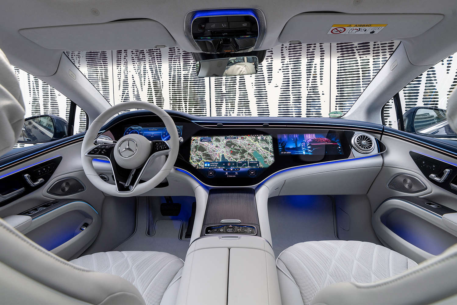 The Hyperscreen display inside the Mercedes-Benz EQS