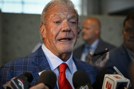 Jim Irsay speaks at NFL league meetings.