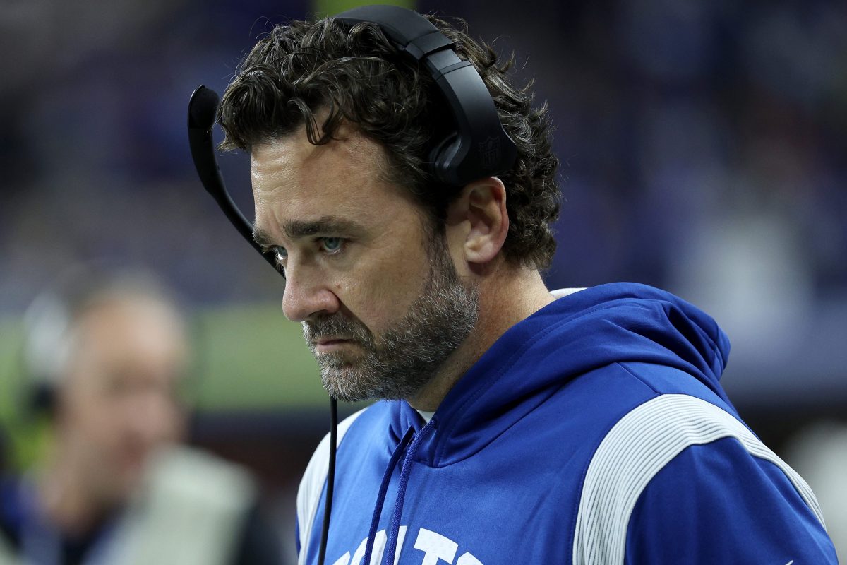 Colts coach Jeff Saturday looks on against the Steelers.