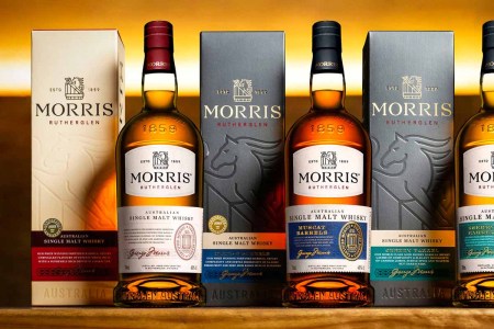Three bottles and boxes of Morris Australian Single Malt Whisky