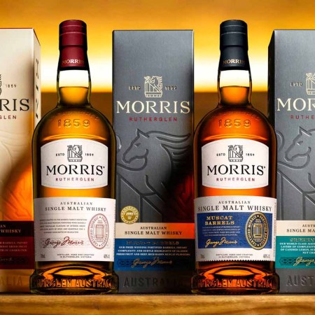 Three bottles and boxes of Morris Australian Single Malt Whisky