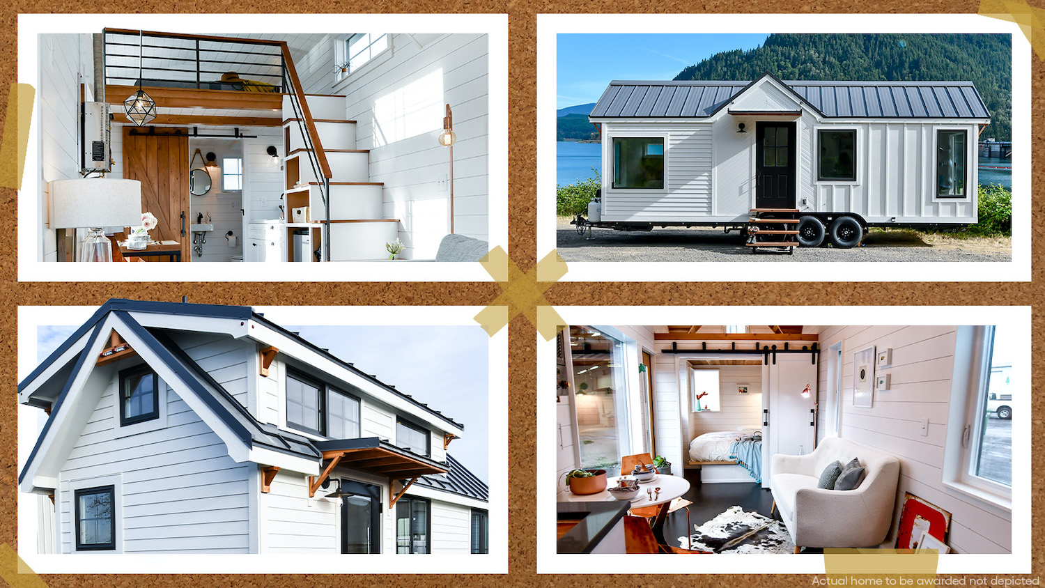 A composite image showing different tiny home designs from the company Tru Form Tiny