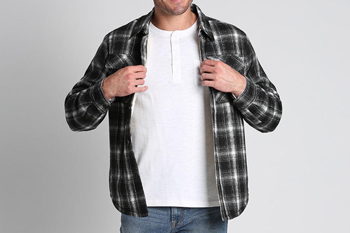 Black Sherpa Lined Flannel Shirt Jacket