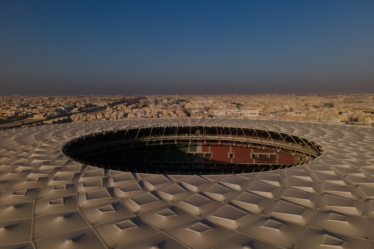 An aerial view of Al Thumama Stadium in Qatar which was built for the 2022 World Cup