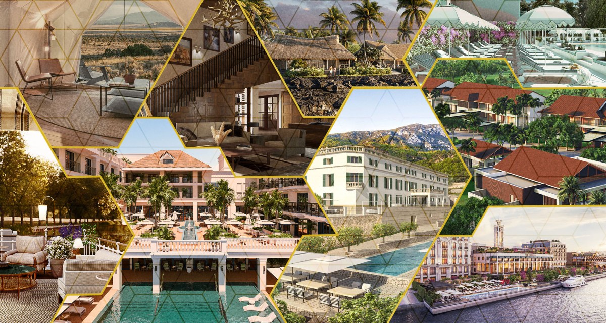 A collage of luxury hotels and resorts that are opening in 2023. In our rundown, we pick the best to travel to in the new year.