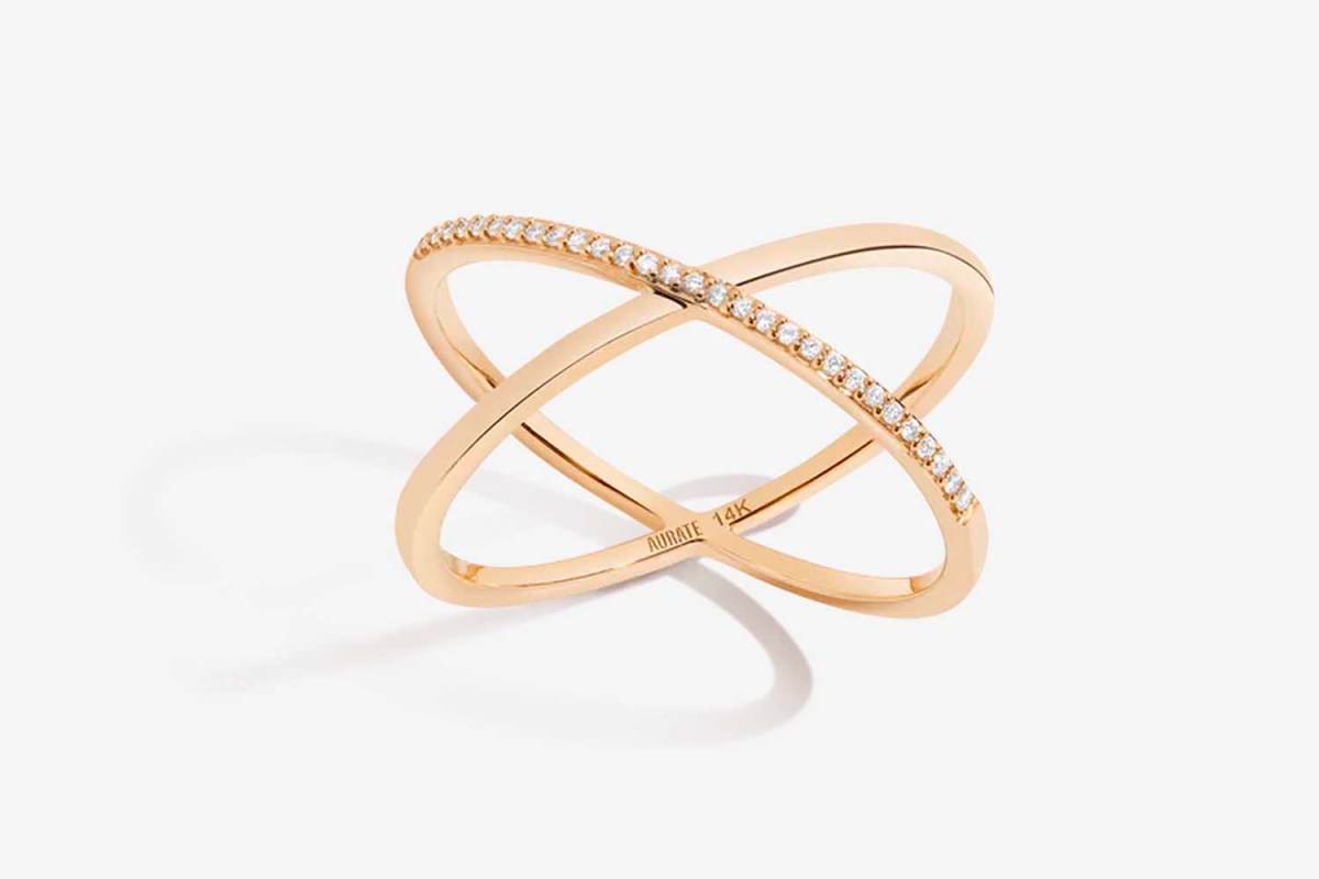 Aurate Petite Half Diamond X Ring