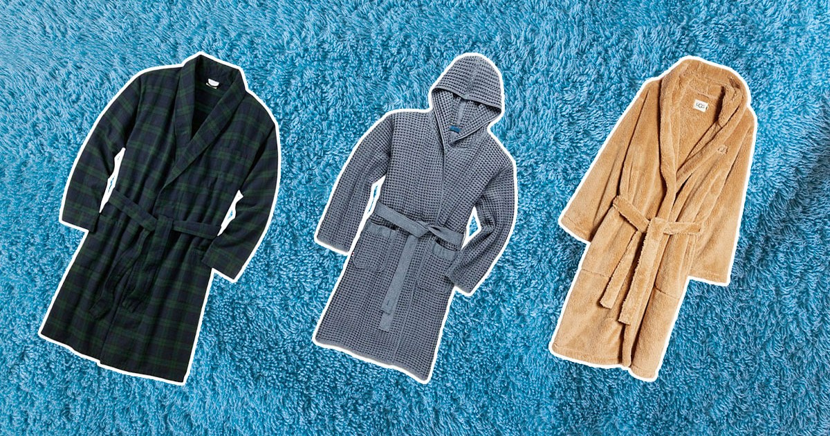 Bathrobes in various colors on a teal colored textured background