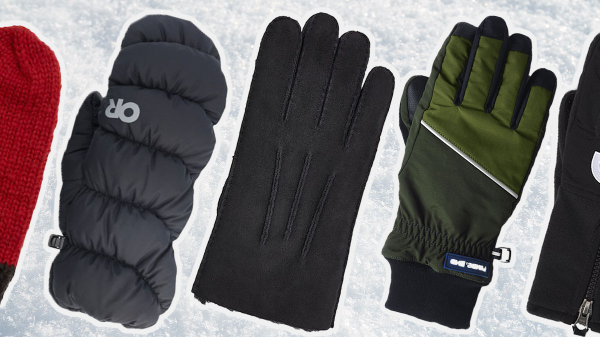 a collage of the best gloves for men on a snowy background