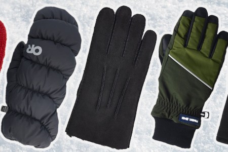 a collage of the best gloves for men on a snowy background