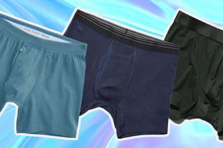 A collage of underwear on a blue background
