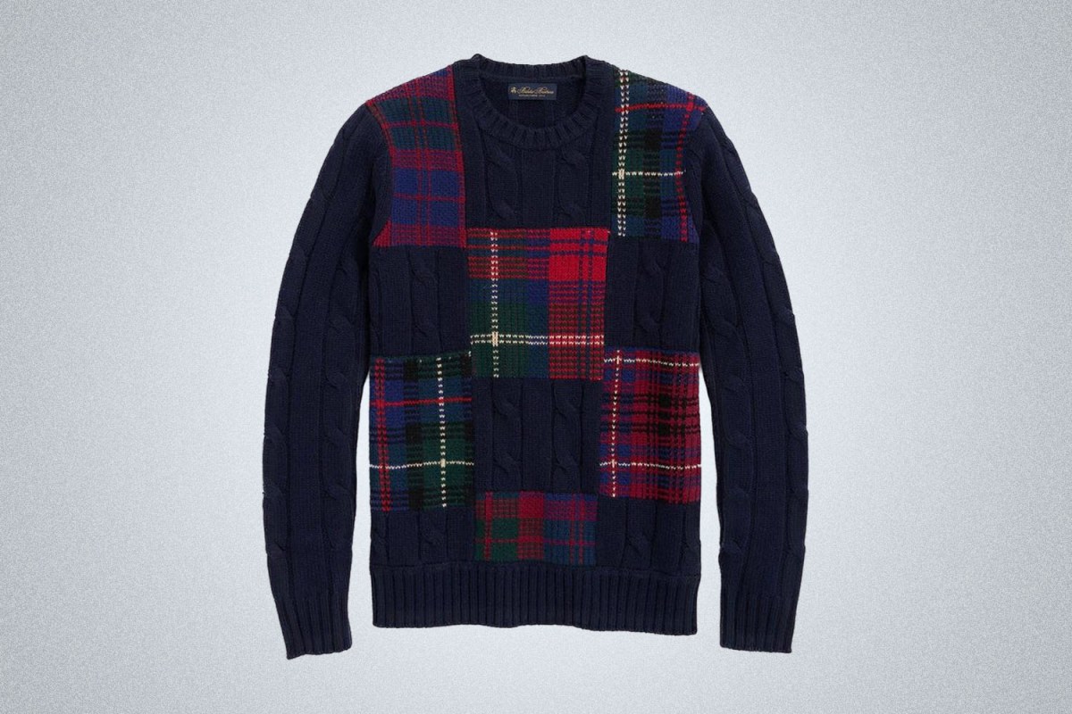 Brooks Brothers Merino Wool Patchwork Plaid Sweater