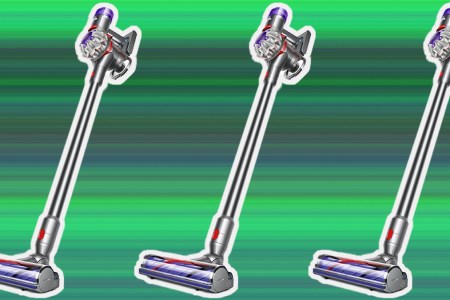 a collage of Dyson vacuums on a green background