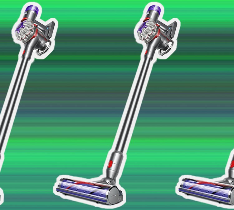 a collage of Dyson vacuums on a green background