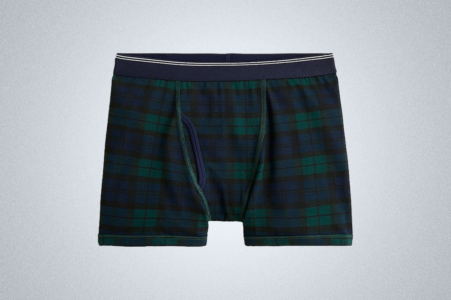 a tartan striped printed boxer brief from J.Crew on a grey background