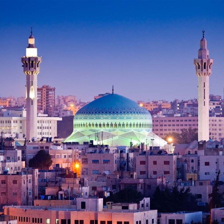 Amman, Jordan: An elevated view of King Abdullah Mosque