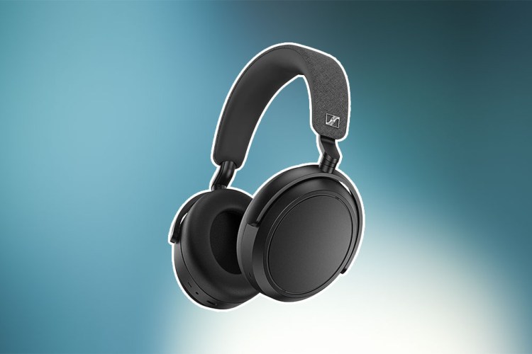 The Sennheiser Momentum 4 on a teal and blue background