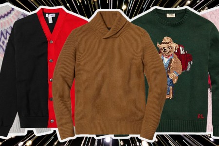 a collage of New Year's Eve Sweaters on a black firework background
