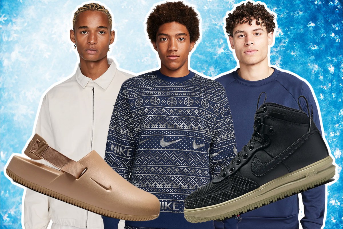 a collage of Nike models and gifts on a blue background