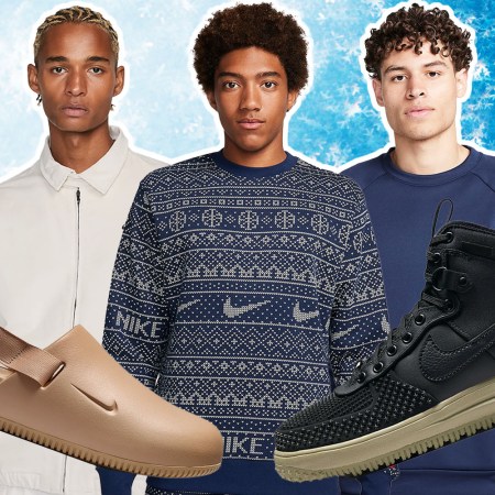 a collage of Nike models and gifts on a blue background