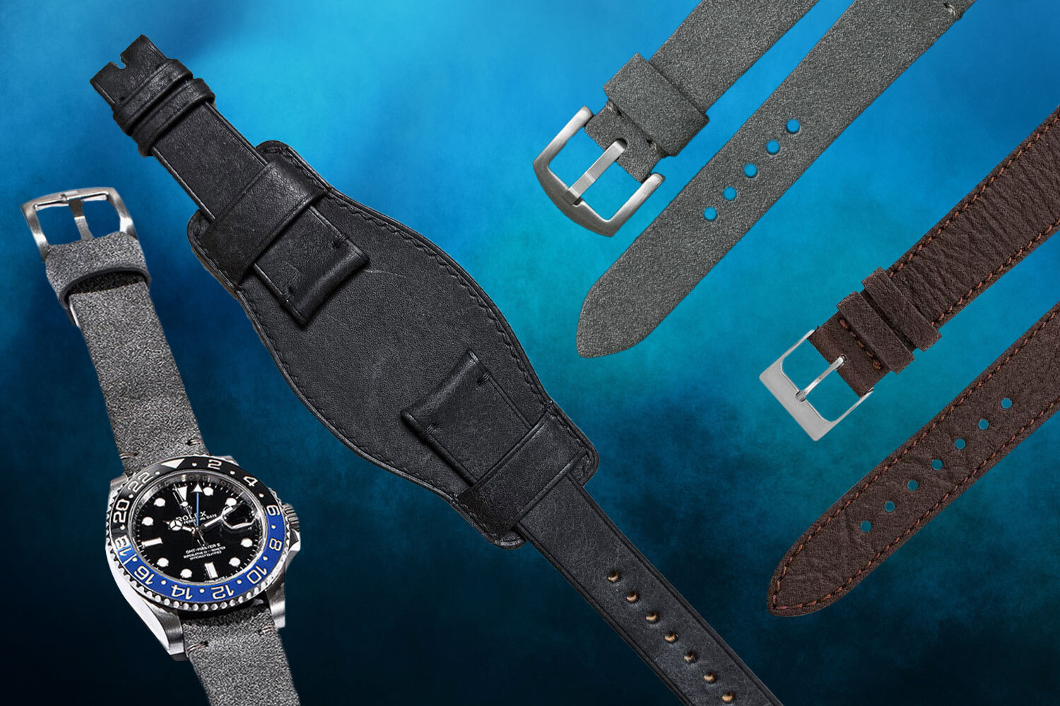 the best leather watch straps on a blue background