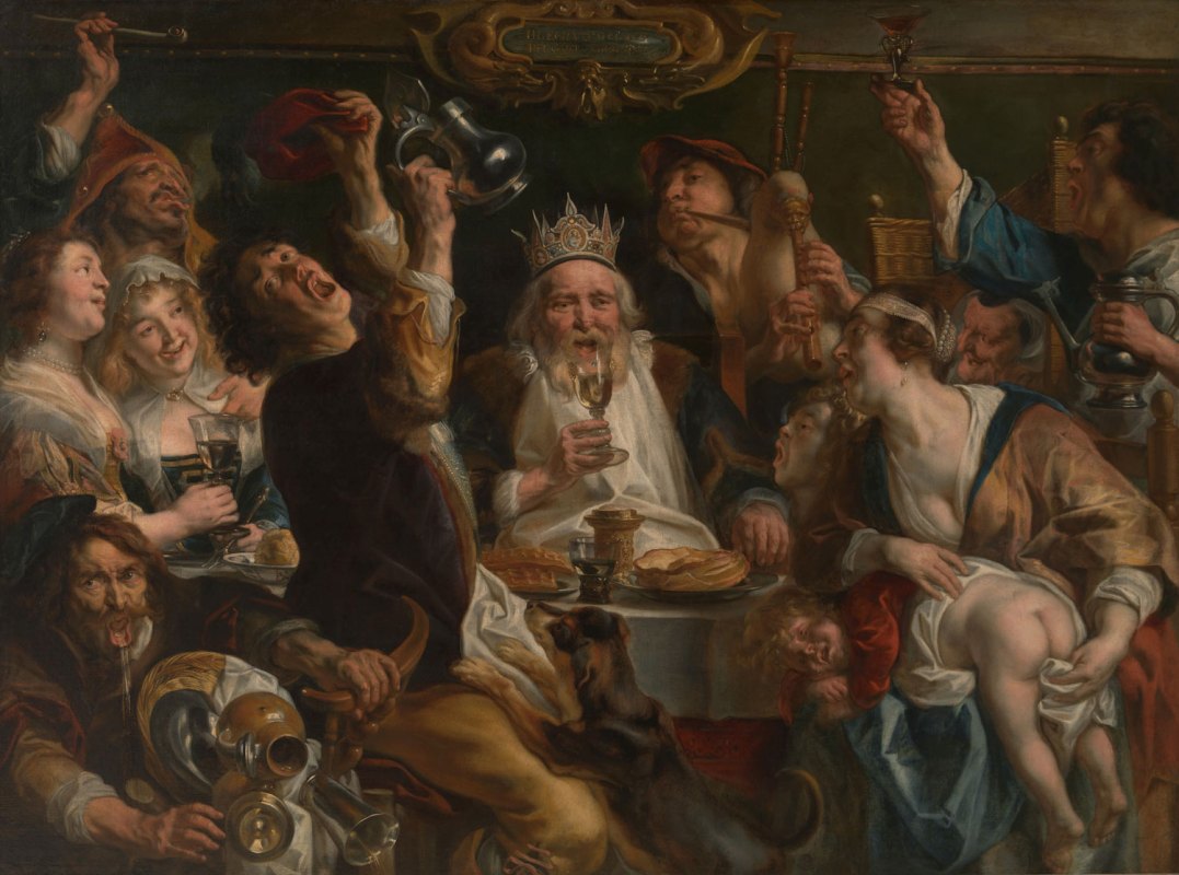 An old painting of a Christmas feast: "The King Drinks" by Jacob Jordaens. You can indulge like this while still keeping your core in shape this holiday season.
