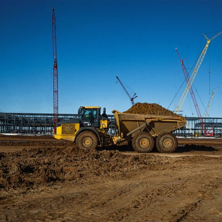 Construction at the BlueOval SK Battery Park in Glendale, Kentucky, a partnership between Ford and SK On which is part of the new Battery Belt