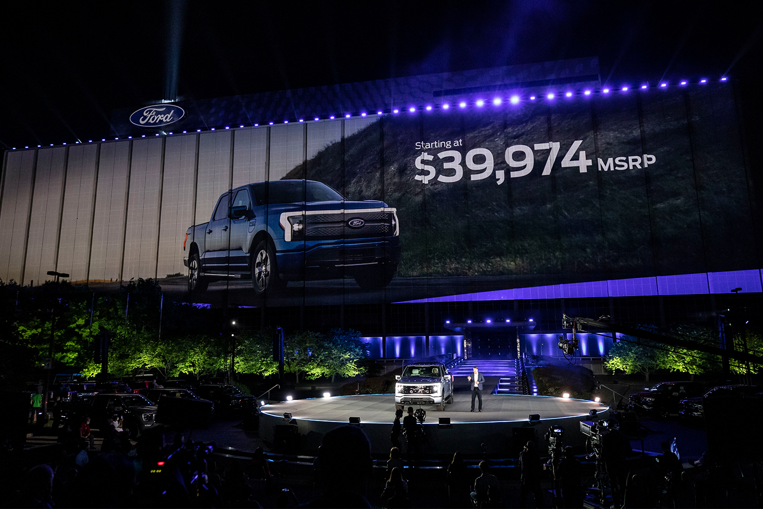 The F-150 Lightning at the unveiling event at Ford World Headquarters in Dearborn, Michigan, on May 19, 2021