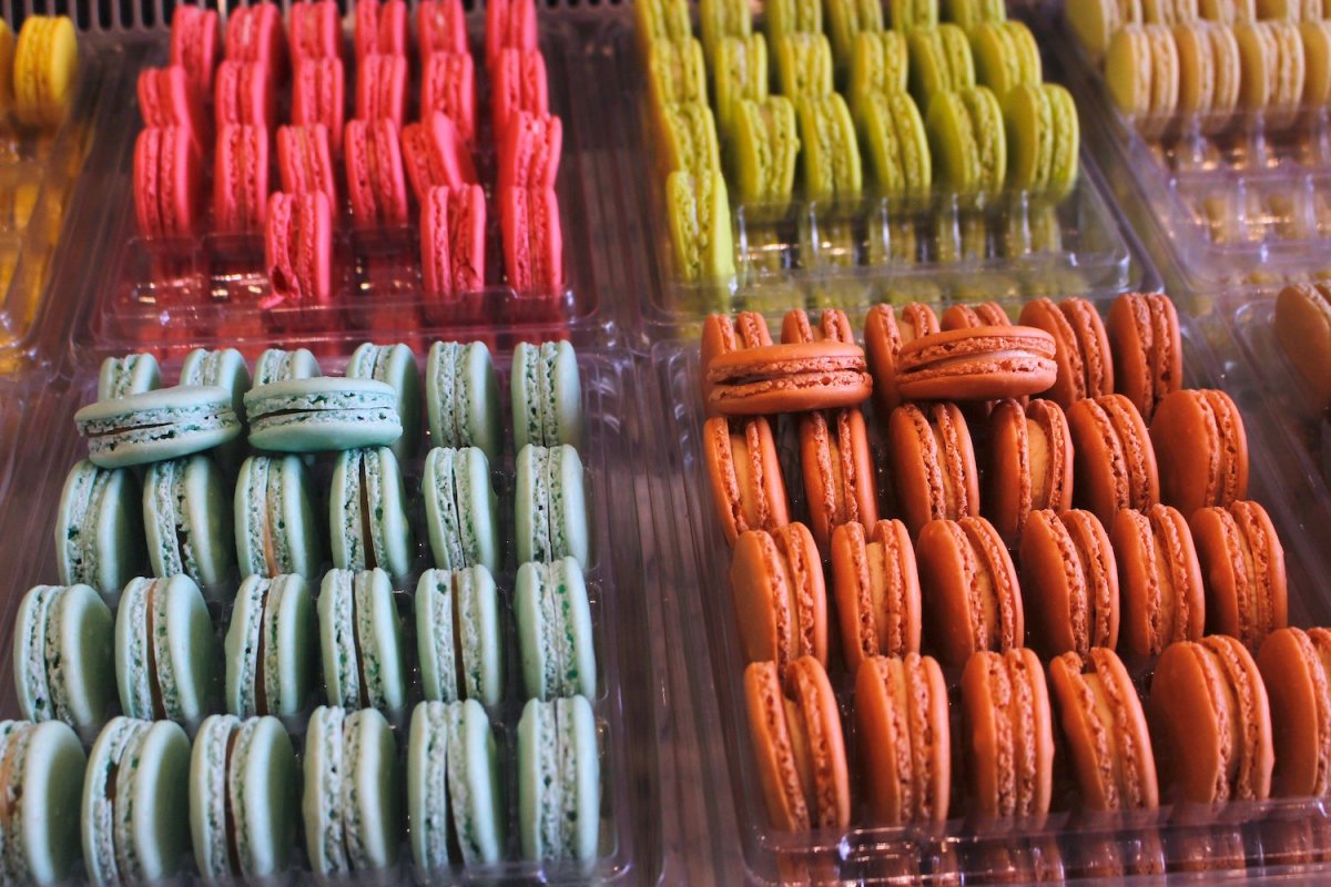 rows of macarons at bakery gaby et jules