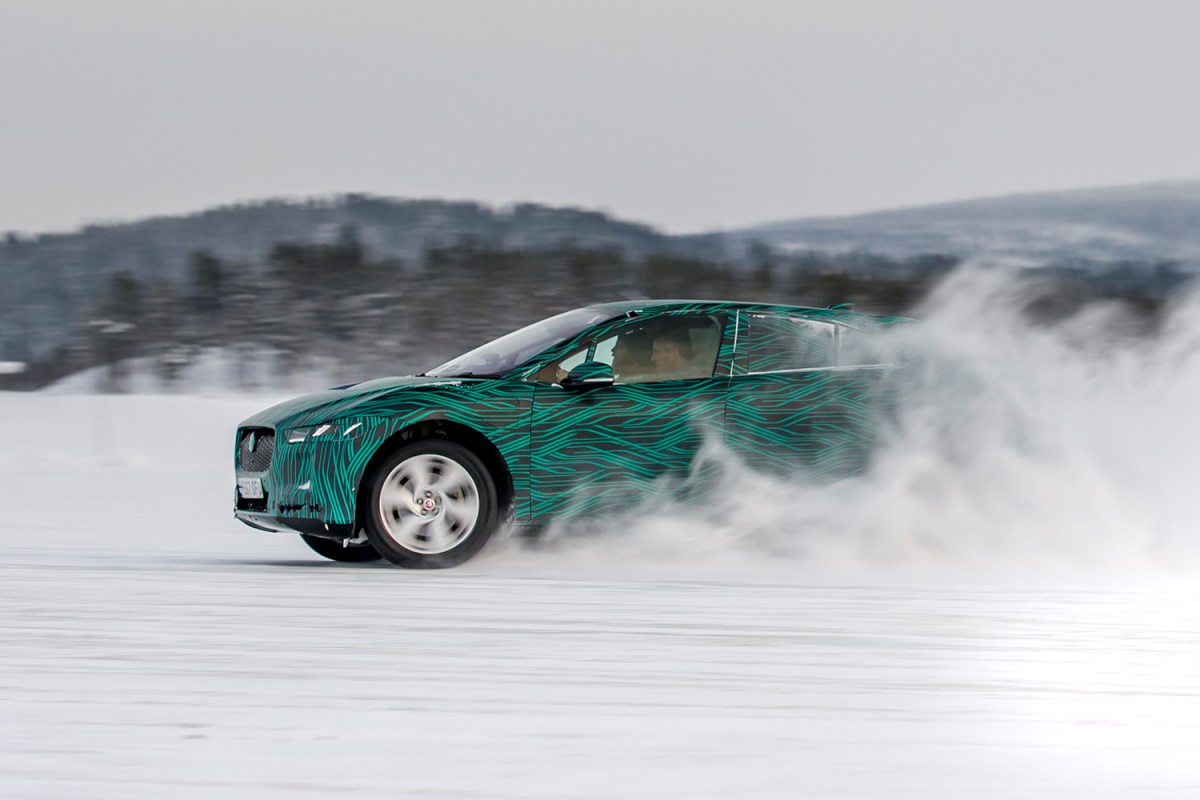 A Jaguar I-Pace concept testing in the middle of winter. New research put the I-Pace as one of the best performing EVs in cold weather.