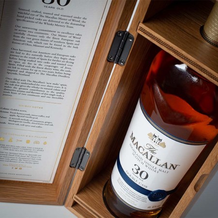 A bottle and box for The Macallan Double Cask 30 Years Old