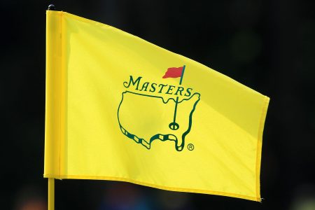 The Masters logo on a yellow flag. August National Golf Club is receiving blowback from 9/11 families after allowing LIV Golf players to compete.