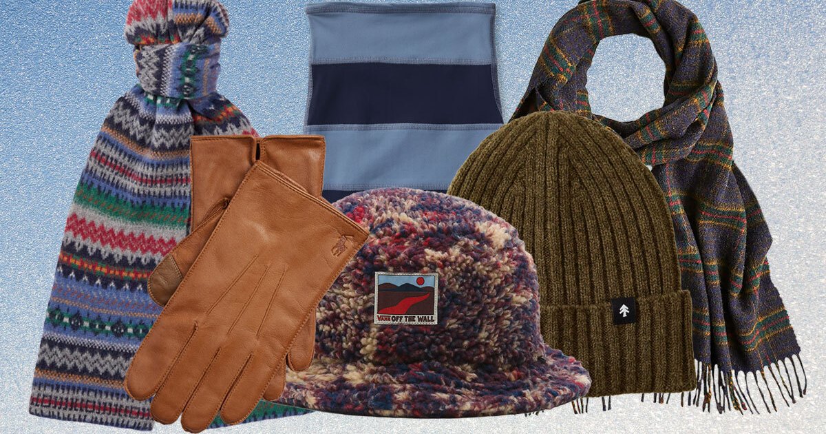 A collage of the best winter gifts for men on a grey background
