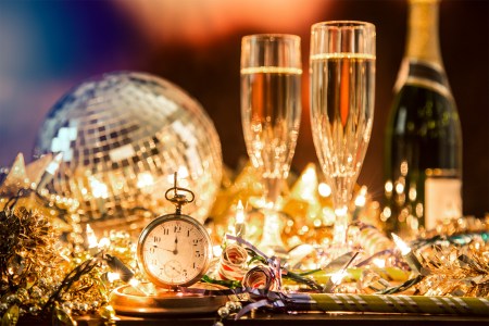 New Year's Eve holiday party, pocket watch, clock at midnight