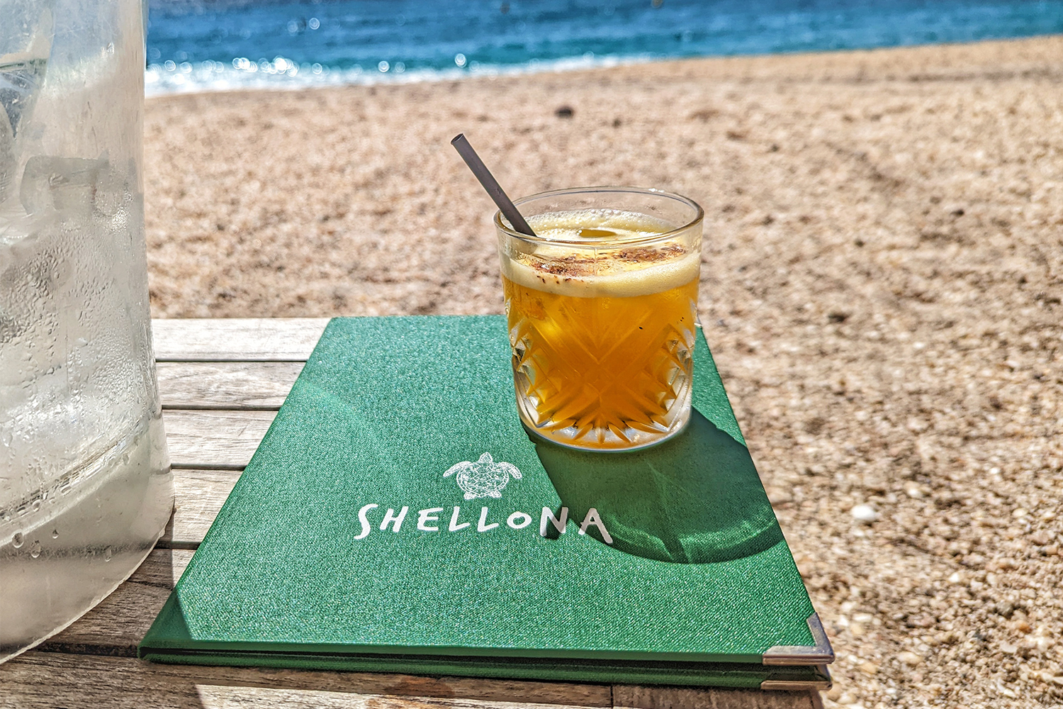 A cocktail on the sand at Shellona beach club in St. Barts