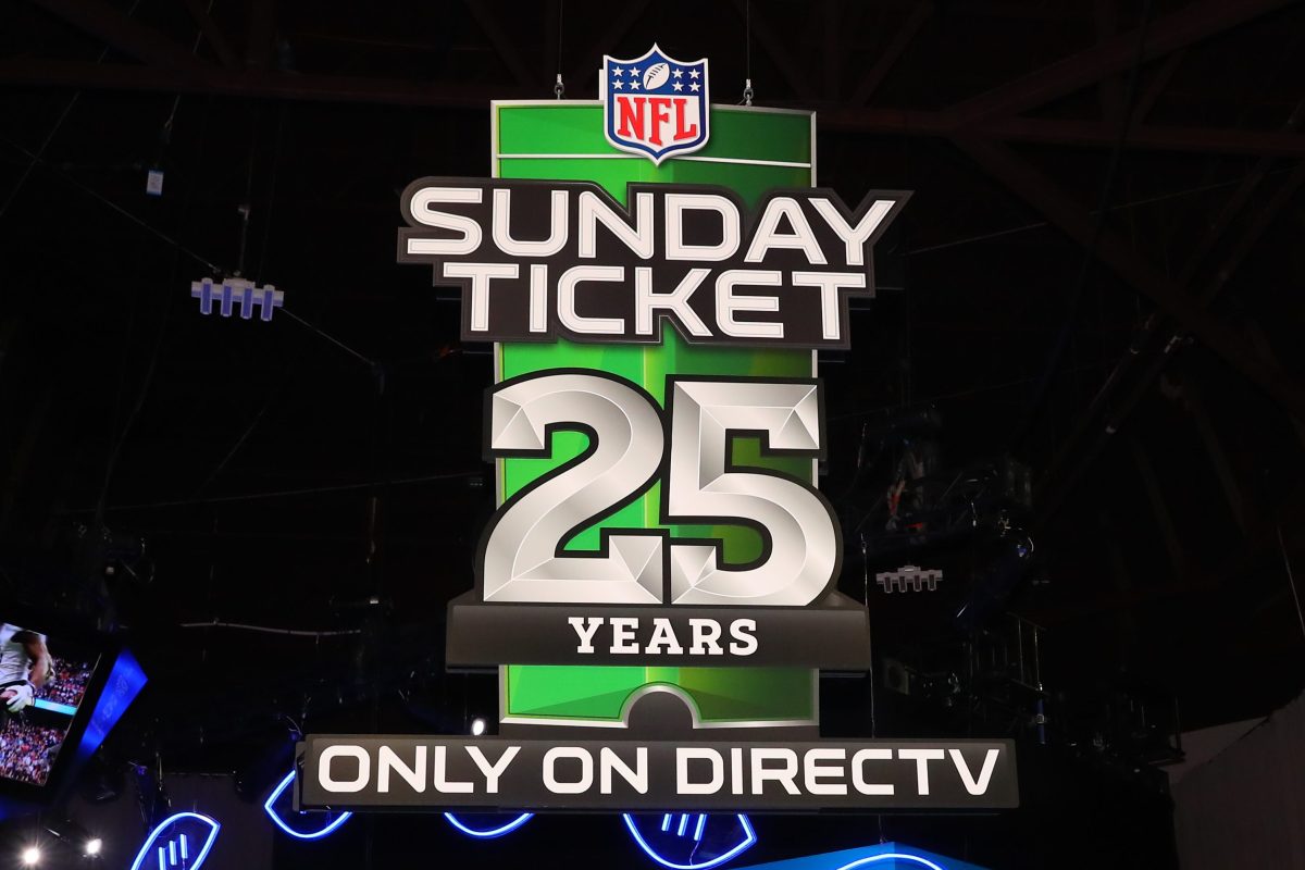 The NFL Sunday Ticket logo at the Super Bowl in 2019. Google scored the Sunday Ticket deal for YouTube with the NFL instead of DirecTV.