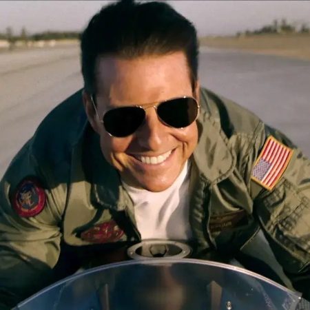 Tom Cruise riding a motorcycle in "Top Gun: Maverick." Reportedly, China has abandoned it ripoff of the blockbuster